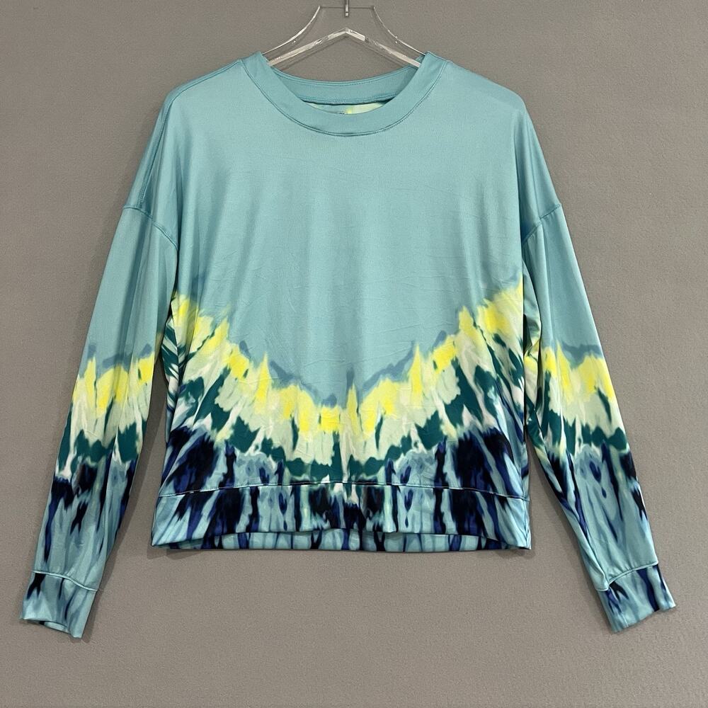 Lucky in Love Long Sleeve T Shirt Small Blue Tie Dye Oversized Fit Tennis